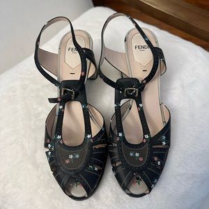 Fendifloral-Print Block-Heel